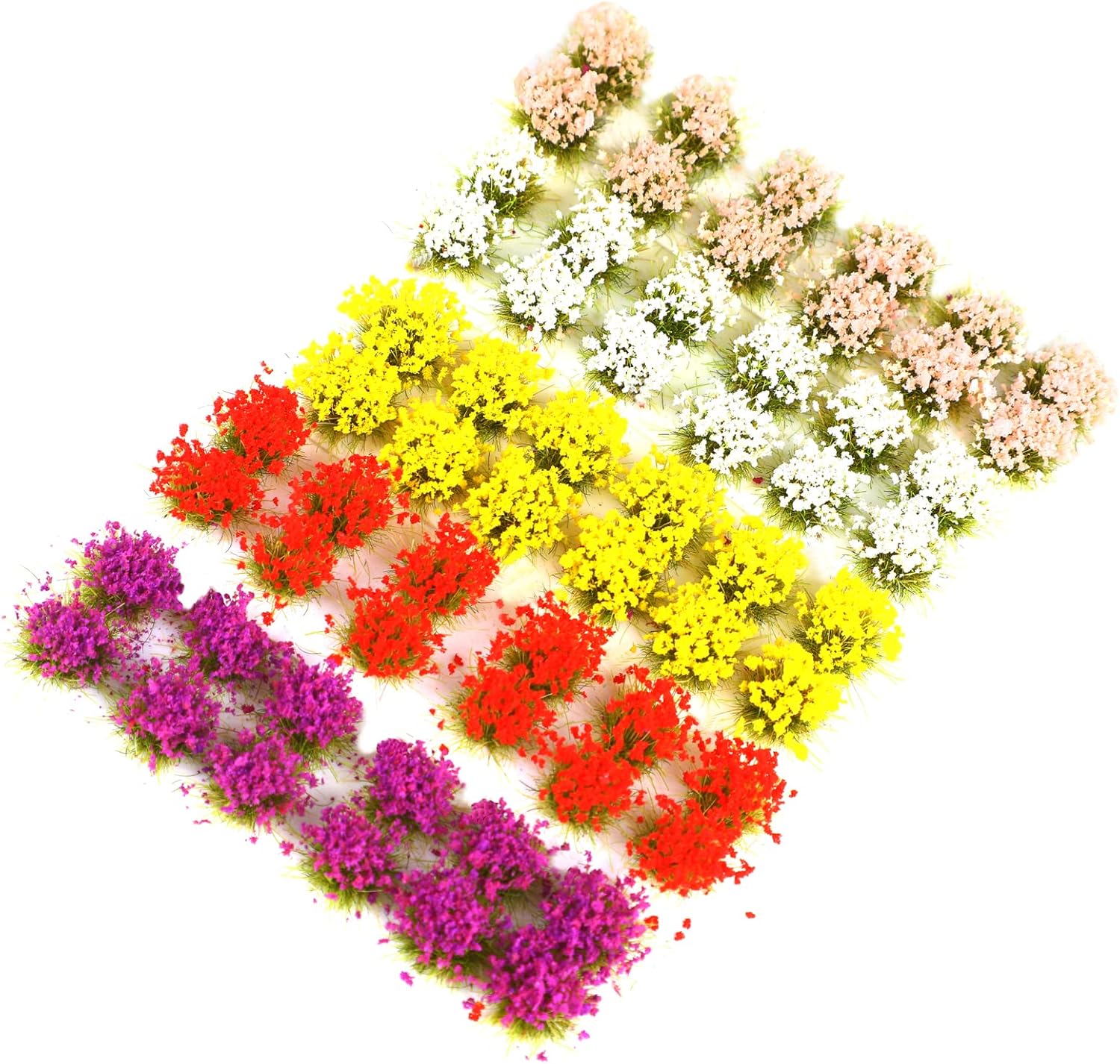 FOIMAS 60pcs Miniature Flower Cluster Colorful Flower Vegetation Groups Grass Tufts Static Scenery Model for DIY Craft Train Landscape Railroad Scenery Sand Military Layout Model War Gaming Terrain