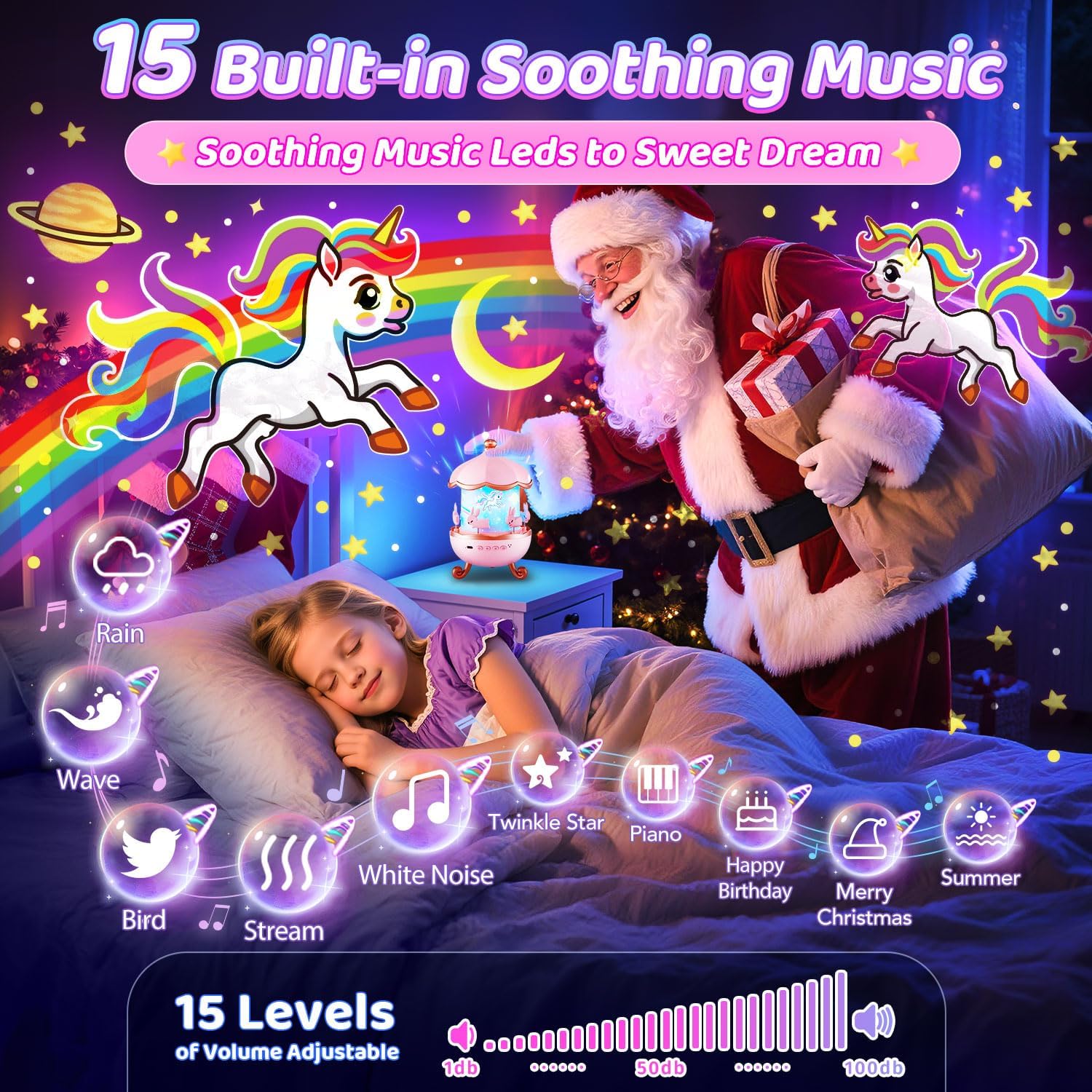 Christmas Gifts for Girls Toys, 15 Music+15 Films+315 Colors Night Light Projector, 360°+Remote+Cordless Star Projector for Kids, Mermaid Princess Gifts for Girls Room Decor, Pink Baby Toddler Toys