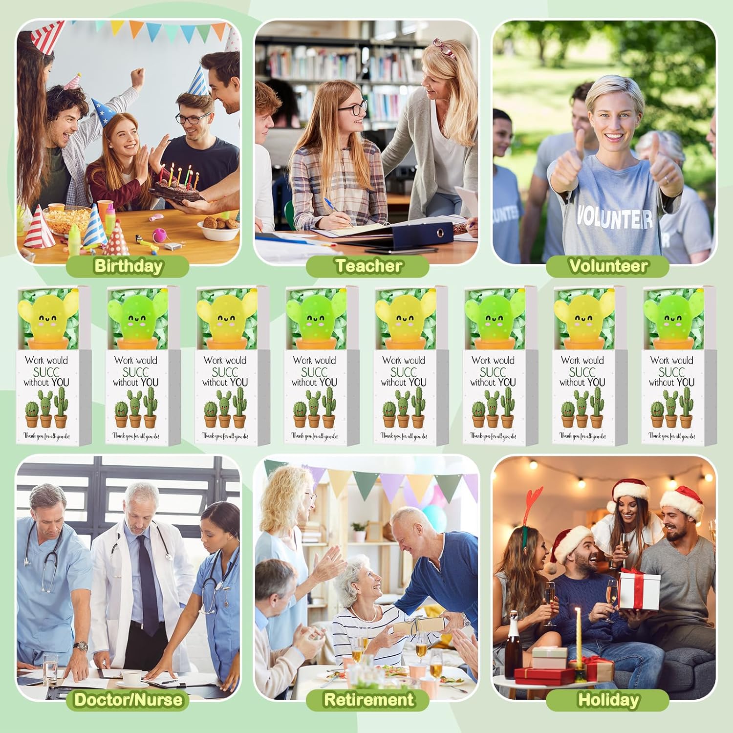 Wettarn 48 Sets Employee Appreciation Gifts Cactus Stress Balls Bulk with Gift Boxes Thank You Party Favors for Employee Coworker Staff Office Positive Relief Toys Desk Decor, Non-Luminous