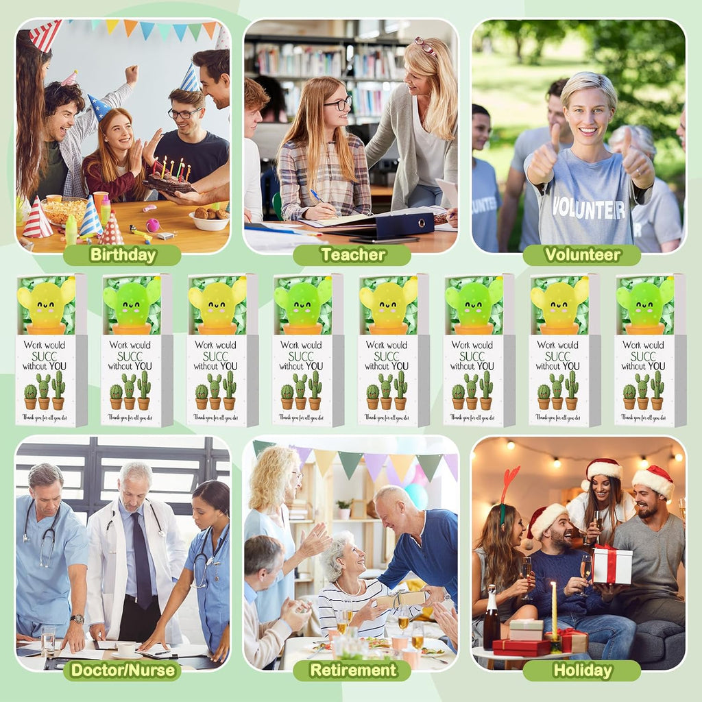 Wettarn 72 Sets Employee Appreciation Gifts Cactus Stress Balls with Thank You Boxes Bulk Office Party Favors for Employee Coworker Team Staff Work Anniversary Prizes Desk Decor, Non-Luminous