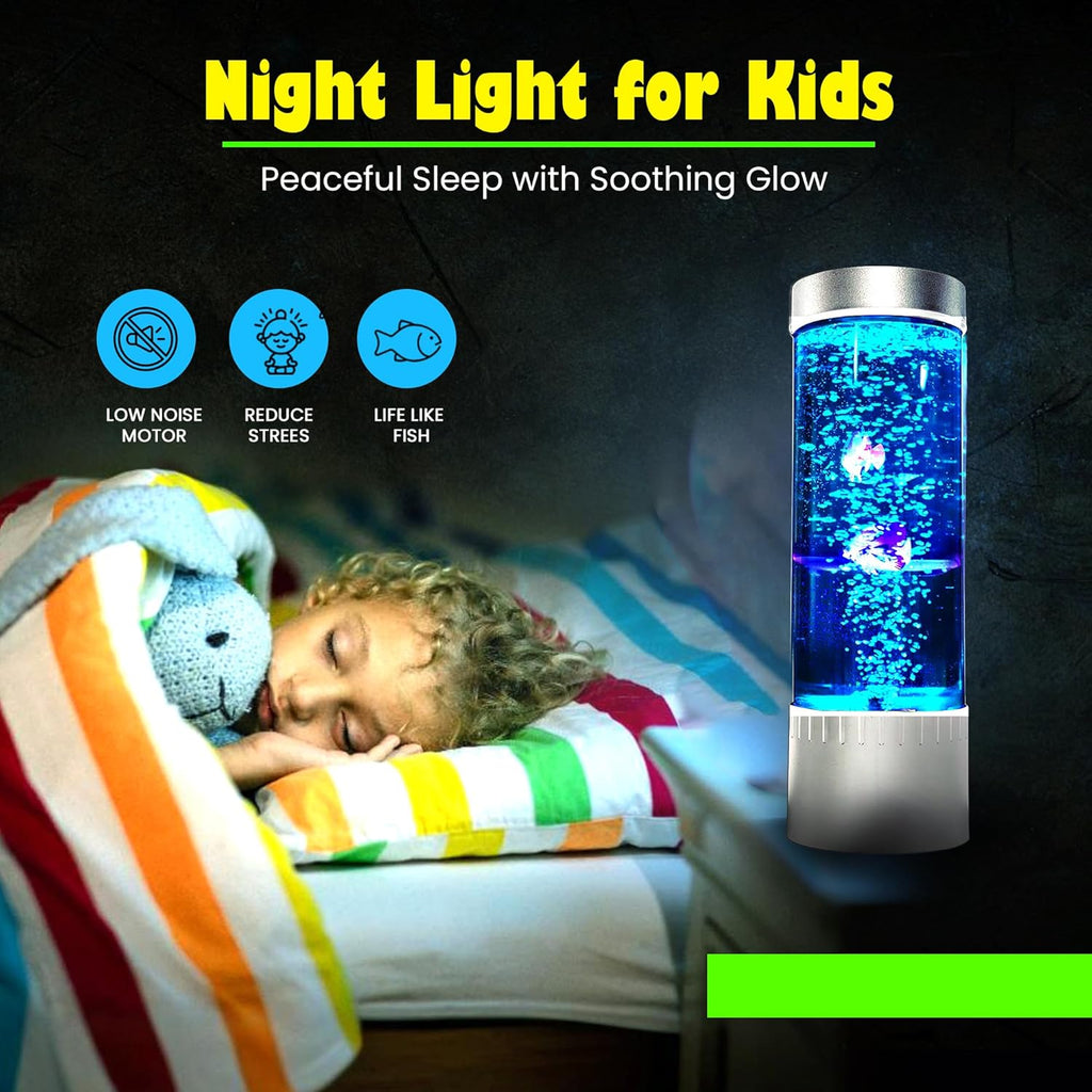 Brewish Bubble Fish Lamp | Desktop Sensory LED Bubble Lamps | 7 Color Changing Fake Aquarium Night Light | Artificial Fish Tank with Moving Fishes | Home Decor, Gift for Kids, Adults, ADHD & Autism