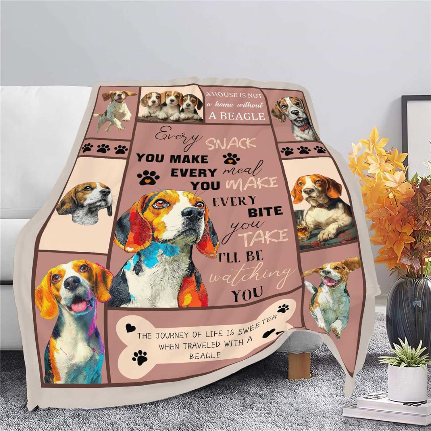 Beagle Throw Blanket Beagle Puppy Stuff Gifts for Dog Lover Kids Girls Boys Adults Women Men Soft Cozy Warm Plush Fluffy Fuzzy Fleece Blanket Decor 50''X60''