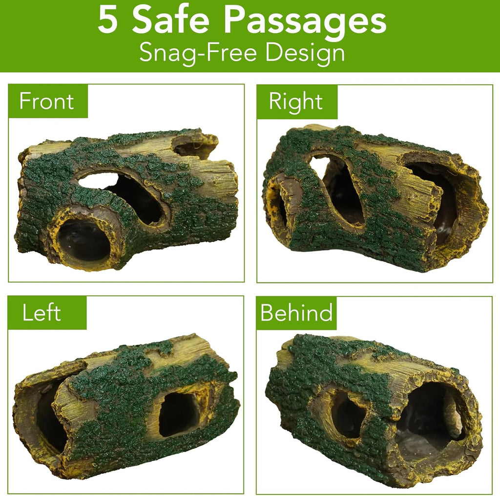 Resin Hollow Tree Trunk Aquarium Cave - Betta Fish Hideout & Shrimp Shelter for Fish Tanks, Terrariums (5.5" x 3.7" x 2.6", No Assembly)