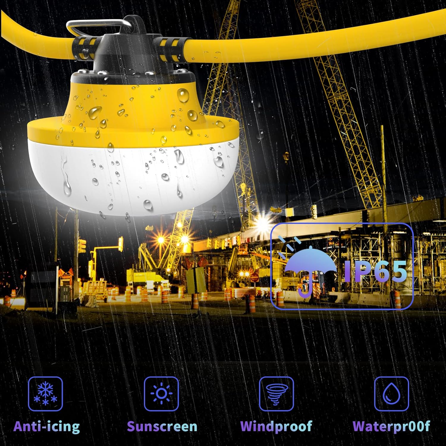 New Upgrade 50FT Construction String Lights LED Industrial Grade Best for Construction Sites,Renovation, Walkways,Patio,Mine cave,Outdoor Lighting Solutions Use,Free for Climbing Hook 2Prong