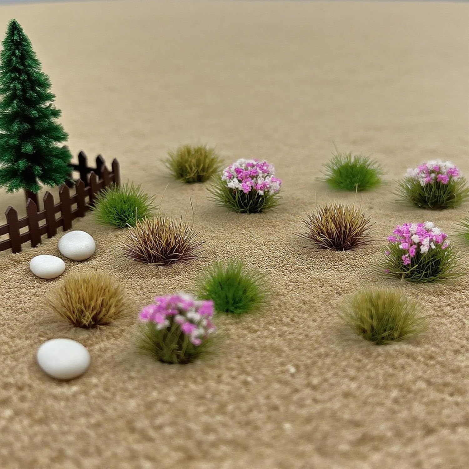 372 Pcs Static Grass Clusters, All Seasons Blend Miniature Grass Tufts for Railway Scenery, Train Layouts, Wargaming Terrain, Diorama Landscape (B)