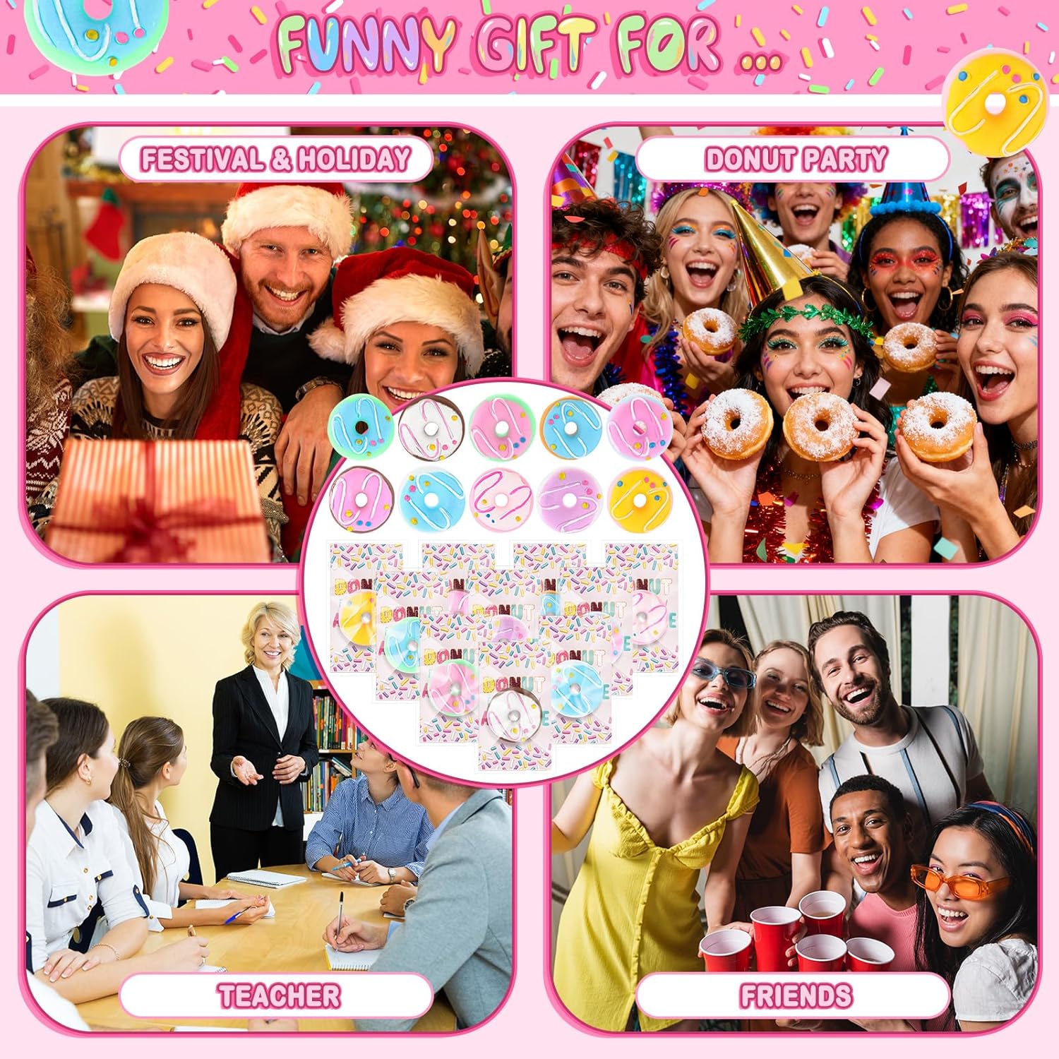 Wettarn 20 Sets Emotional Luminous Donut Stress Ball Gifts Bulk Office Christmas Appreciation Gift Cute Donut Squeeze Mini Stress Relief Ball Inspirational Card for Coworker Employee Nurse Staff