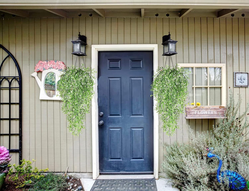 Toprooms Hanging Fake Plants,4 Pcs Faux Eucalyptus Leaf Greenery Vine Plant Faux Plants Fake Ivy Room Decor Home Garden Wedding Party Indoor Outdoor Decorations (White 4P)