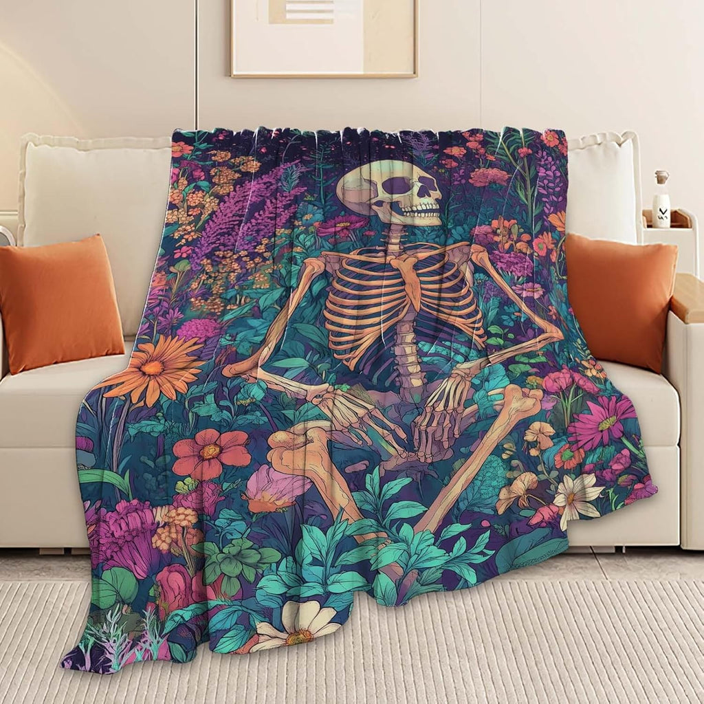 Skull Throw Blanket Skeleton Stuff Gifts for Kids Girls Boys Adults Women Man Soft Cozy Warm Plush Fluffy Fuzzy Fleece Blanket Decor 40''X50''