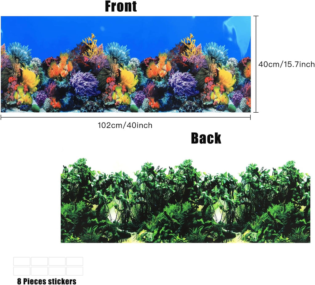 Lainrrew Aquarium Background Poster HD, Dual-Sided Water Plants & Fish Tank Landscape, 16"x40", Vivid Marine Life, Waterproof Scenery, Easy to Install, Durable Tank Decor (Type 4)