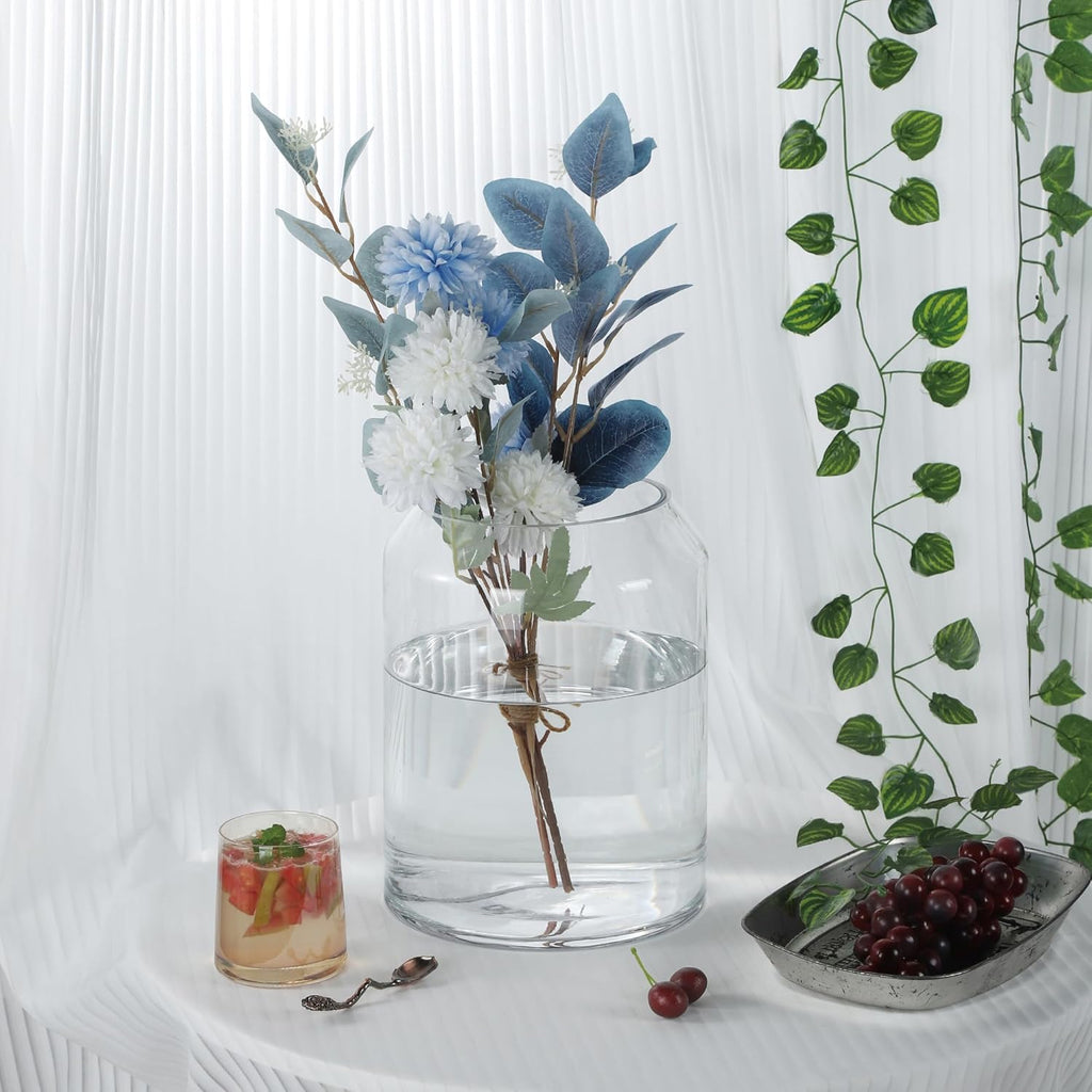 10" High 8" Wide Large Handmade Scandinavian Clear Glass Vase, Glass Flower Vase, Vase for Bouquet, Modern Glass Vase, Dome Glass Vase, Glass Terrariium, Hurricane, Centerpiece (Clear, 8"x10")