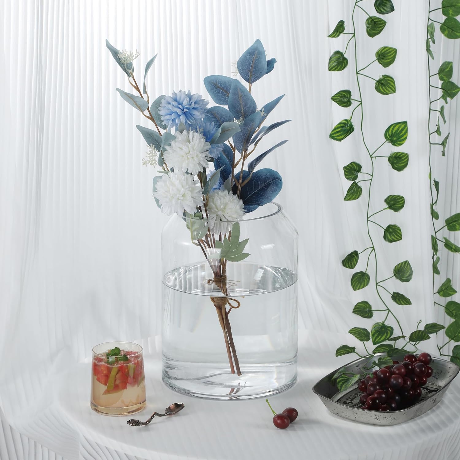 10" High 8" Wide Large Handmade Scandinavian Clear Glass Vase, Glass Flower Vase, Vase for Bouquet, Modern Glass Vase, Dome Glass Vase, Glass Terrariium, Hurricane, Centerpiece (Clear, 8"x10")