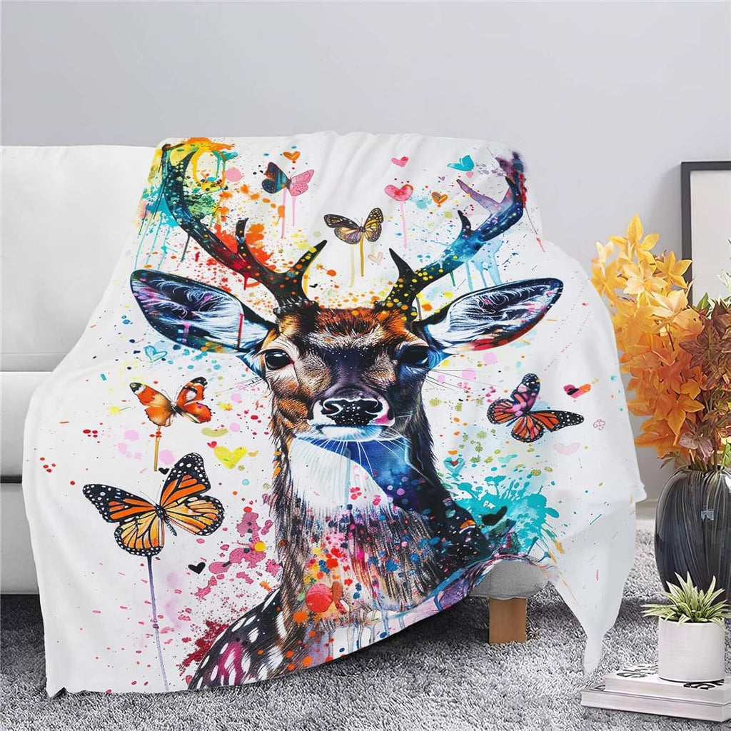 Deer Throw Blanket Elk Stuff Gifts for Kids Girls Boys Adults Women Man Soft Cozy Warm Plush Fluffy Fuzzy Fleece Blanket Decor 40''X50''