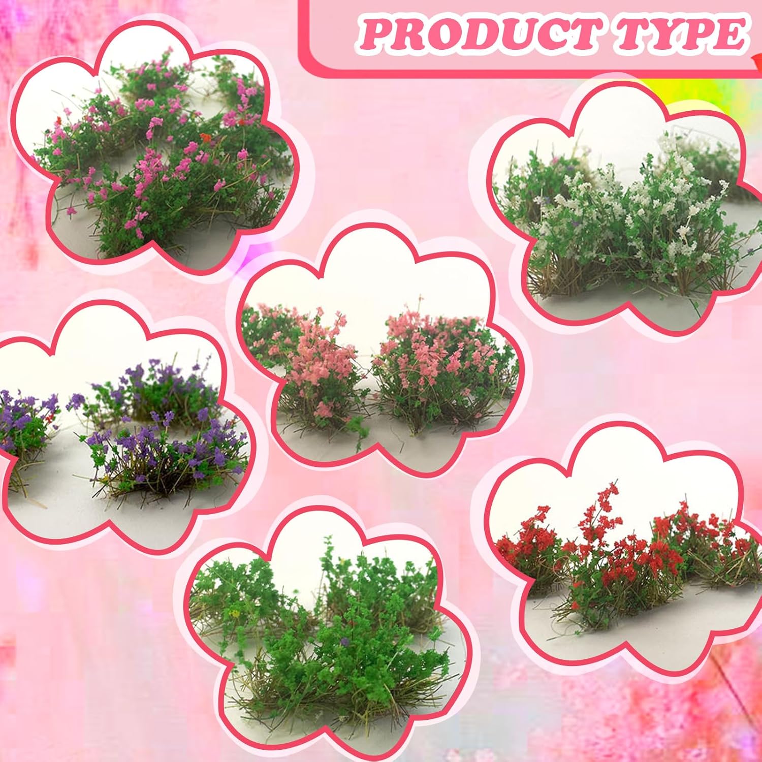 Warmtree Hand Torn Model Grass Tufts Flower Cluster for Miniature Scenery Applicable for N & HO Scale for Train Layouts,Diorama Supplies,and Architectural Models (Red)