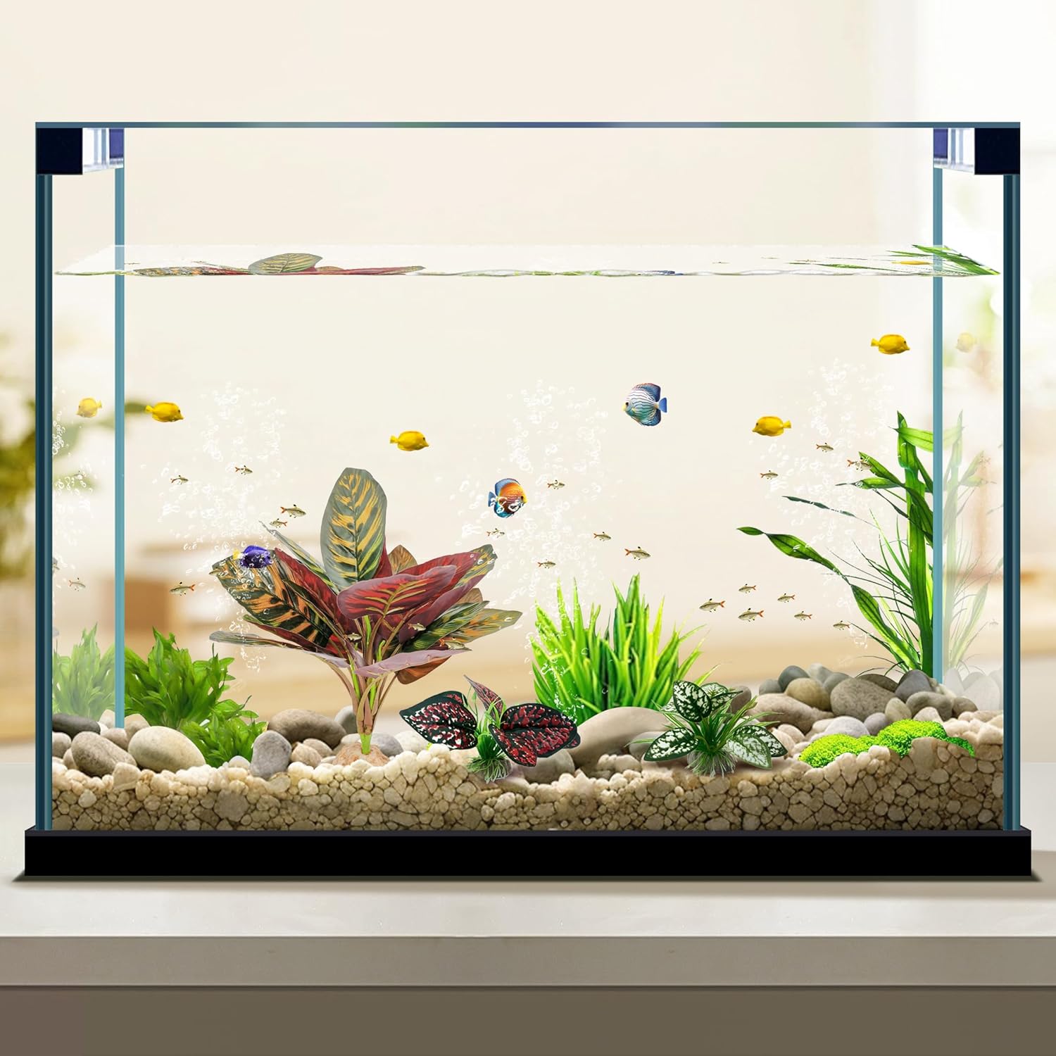 Reptile Artificial Plants, Terrarium Plants Decorations Supplies, Aquarium Fish Tank Plant, Amphibian Habitat Hideout Tank Accessories(L Set-3pcs/D)
