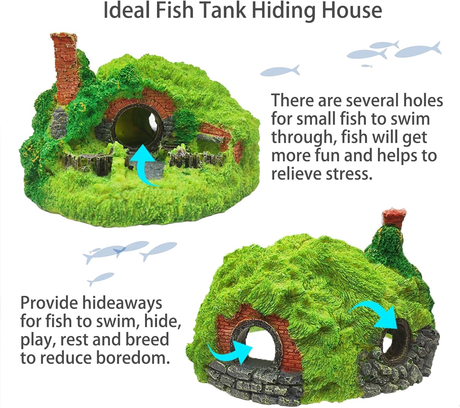 Tfwadmx Fish Tank Hobbit Decorations,Resin Small Fish Cave Hideout House,Aquarium Decor Hide Hole Shelter Castle Ornaments Mini Garden Decorating Accessories