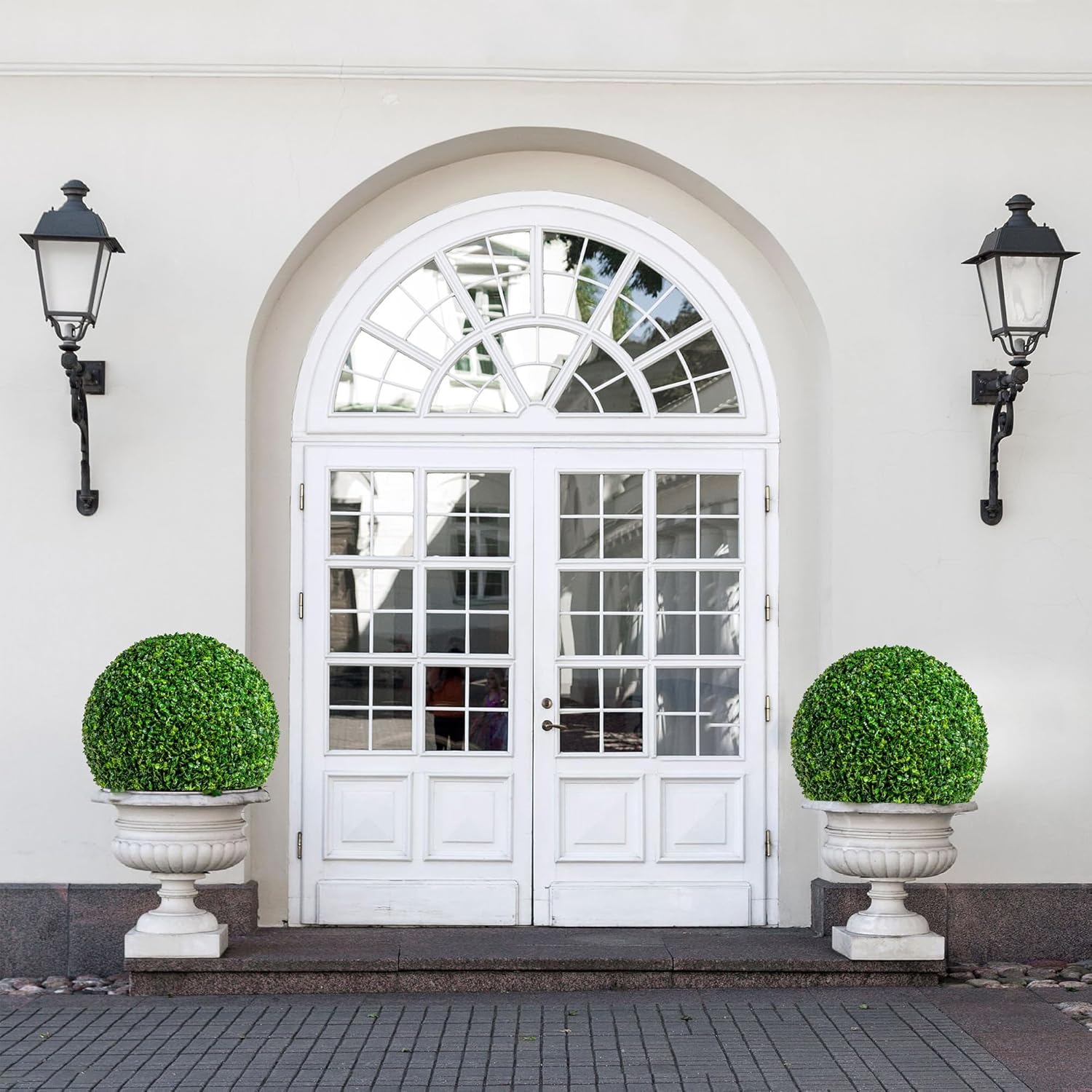 19 Inch 2 PCS 8 Layers Leaves Artificial Plant Topiary Balls, UV Resistant Faux Evergreen Boxwood for Indoor Outdoor Porch Garden Backyard Decor
