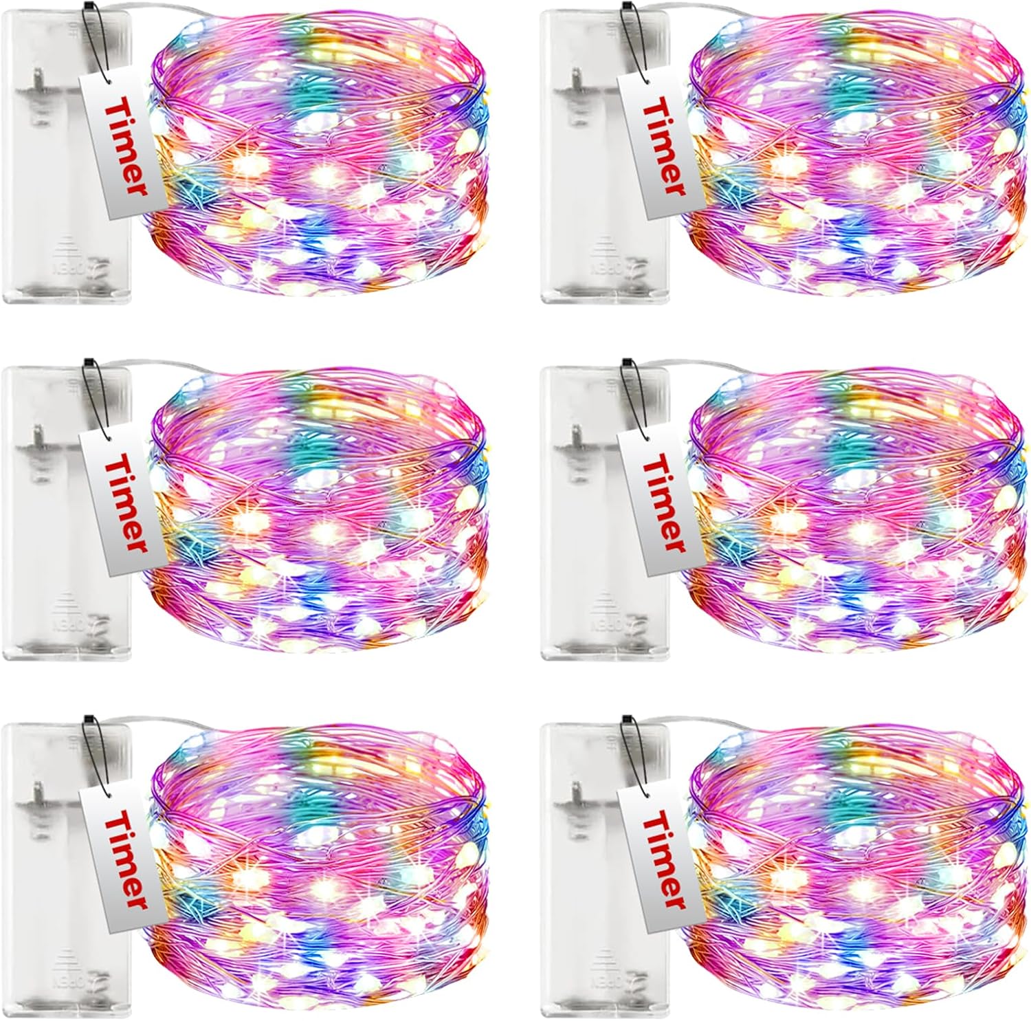 btfarm 6 Pack Fairy Lights Battery Operated with Timer, 10FT 30LED Twinkle Lights Waterproof, Copper Wire Christmas String Lights Battery Powered for Indoor Outdoor Wedding Party Holiday Decorations