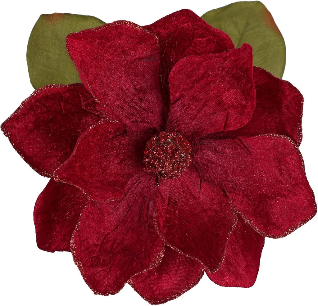 Briful Set of 3 Artificial Christmas Magnolias Flowers – 30’’ Long Stem Faux Magnolia Stems for Tree Ornaments, Holiday Centerpieces & Christmas Decor,Dark Red