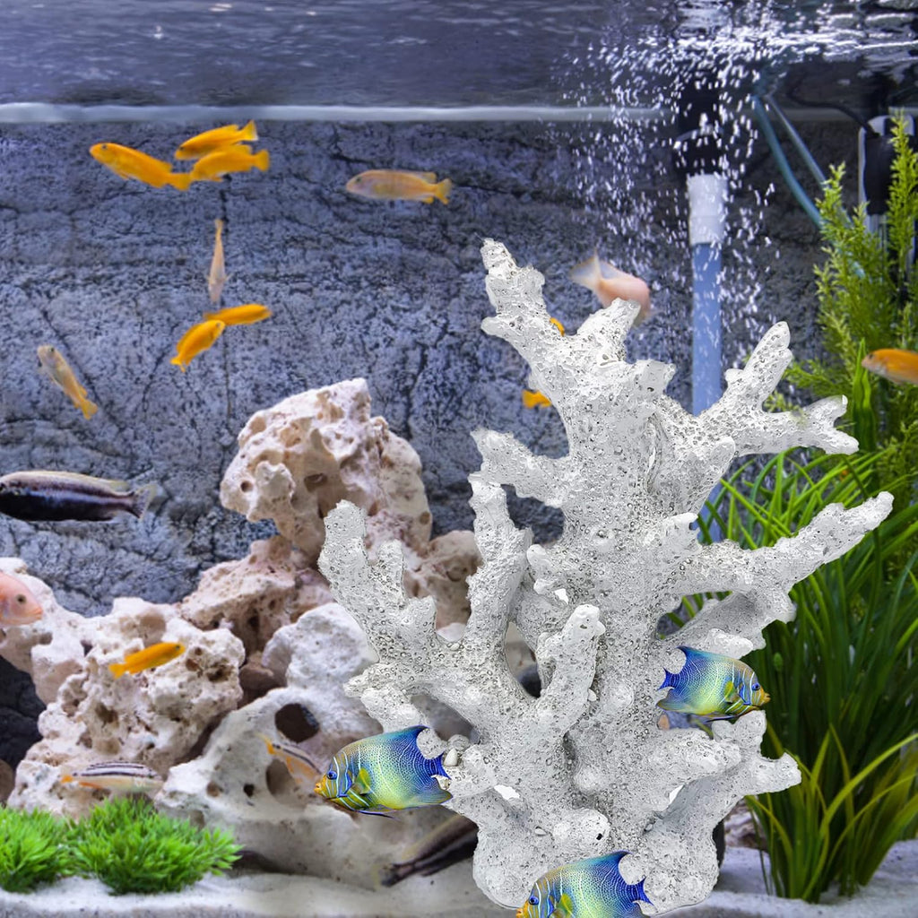 kathson Artificial Coral Ornament Resin Coral Decor for Fish Tank Underwater Sea Plants Decorations Aquarium Landscape (White)