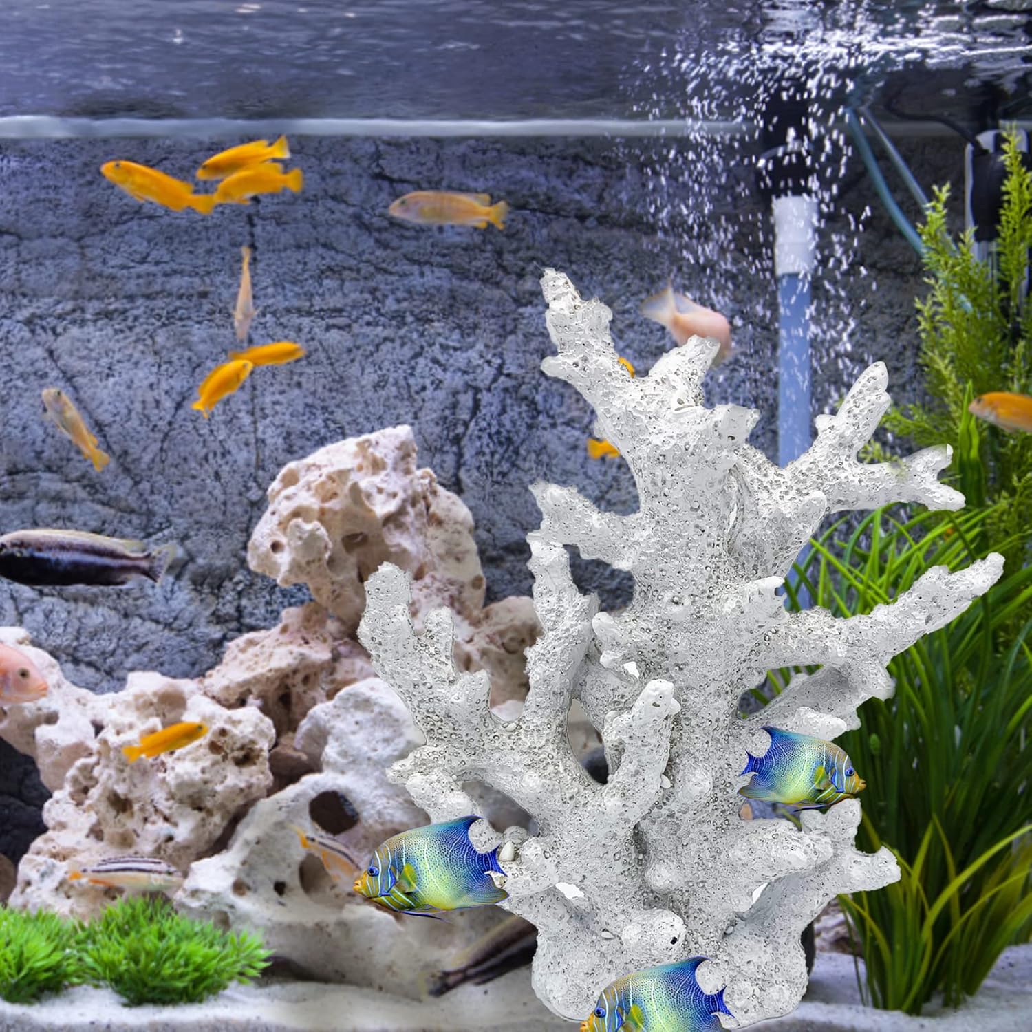 kathson Artificial Coral Ornament Resin Coral Decor for Fish Tank Underwater Sea Plants Decorations Aquarium Landscape (White)