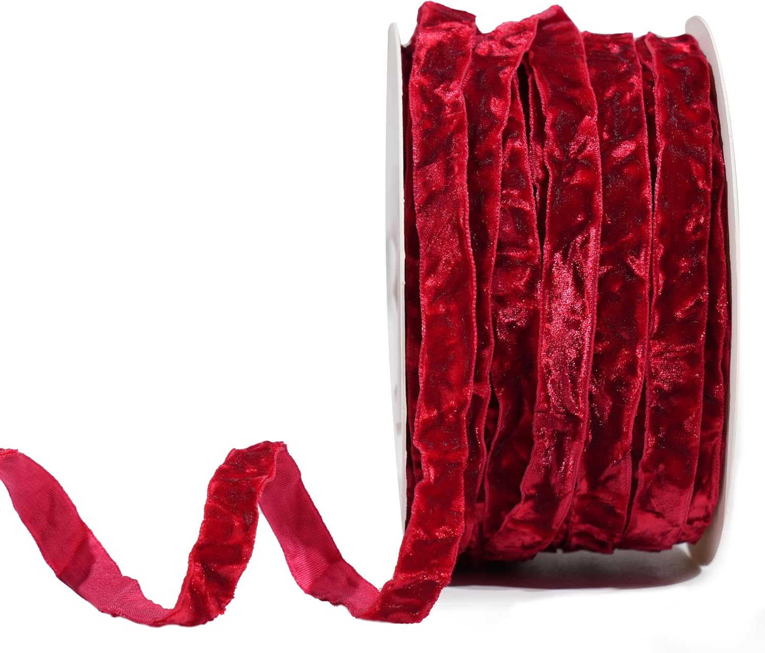 MAYREEL 3/8 Inch Red Crushed Velvet Ribbon Crimson Vintage for Flower Bouquets Wedding Invitations Crafts Gift Wrapping Christmas Decorations Party 25 Yards
