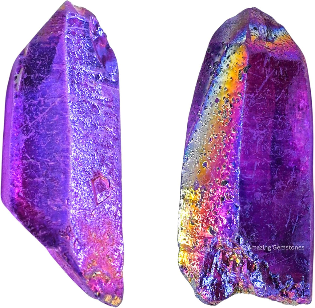 Amazing Gemstone 2 Pieces Amethyst Aura Quartz Raw Pencil Points Crystals and Healing Stones, Natural Rocks for Meditation and DIY Raw Point Stones and Crystals