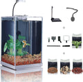 Nano Desktop Betta Fish Tank Set, 2.7 Gallon Glass Aquarium Hidden Bottom Filtration System Self Cleaning Filter Light Gravel Plant Cleaning Tool, for Small Space Easy Setup Space-Saving Design