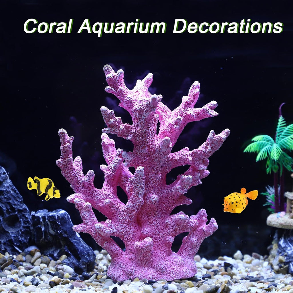 Artificial Coral Decor for Aquarium, Resin Ornaments and Statue Home Decor, 7.48"x2.36"x9.45", Pink