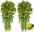 RECUTMS Hanging Plants Fake Vines Fake Hanging Plants Outdoor Greenery Faux Greenery 2Pcs Artificial Hanging Flower for Outdoors Hanging Basket Plastic Home Garden Wedding Party Decorations(Yellow)