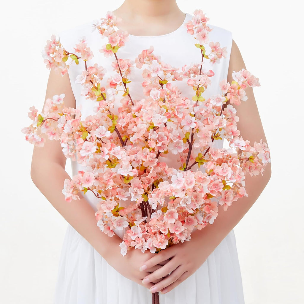 SITUMEIZI Artificial Cherry Blossom Branches Silk 39 Inch Faux Cherry Flowers Peach Tall Stems for Home Wedding Bedroom Table Japanese Real Touch Vase Decoration(3Pcs,Pink)