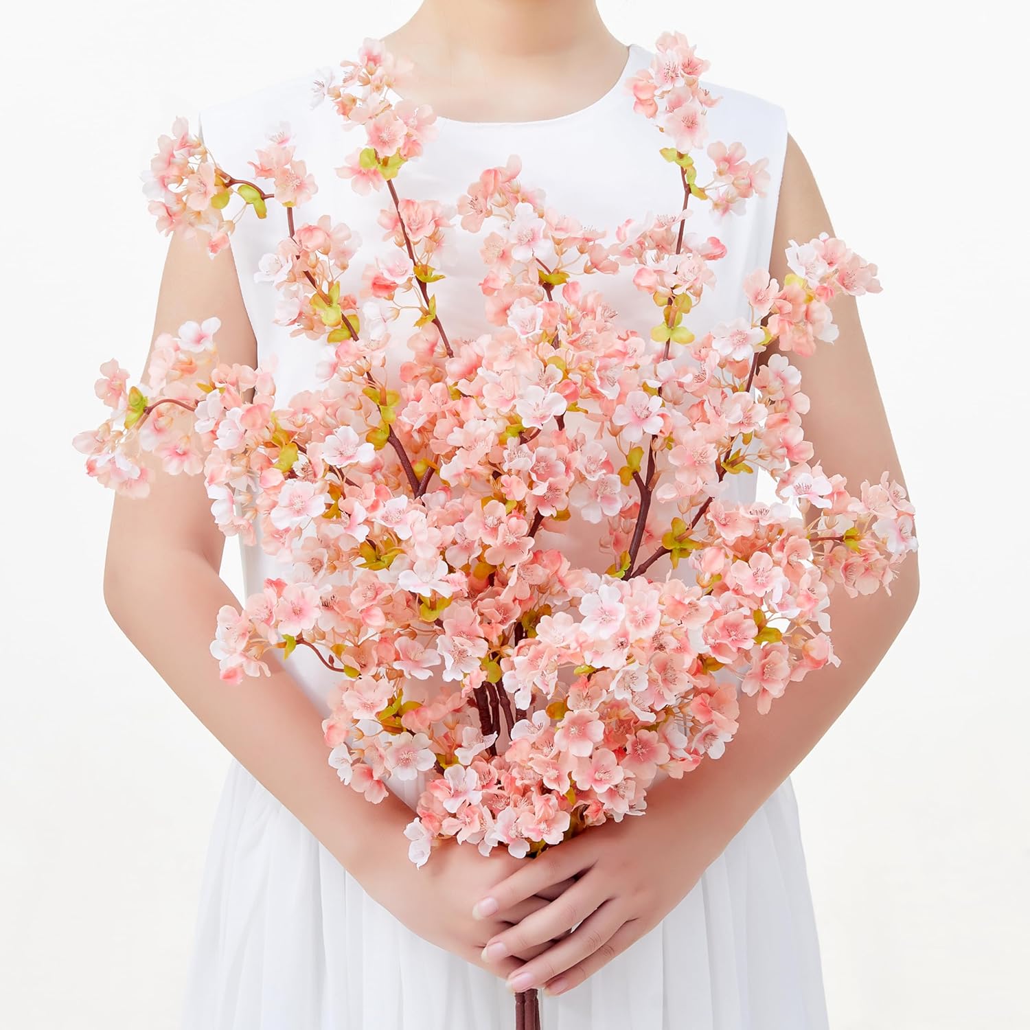 SITUMEIZI Artificial Cherry Blossom Branches Silk 39 Inch Faux Cherry Flowers Peach Tall Stems for Home Wedding Bedroom Table Japanese Real Touch Vase Decoration(3Pcs,Pink)
