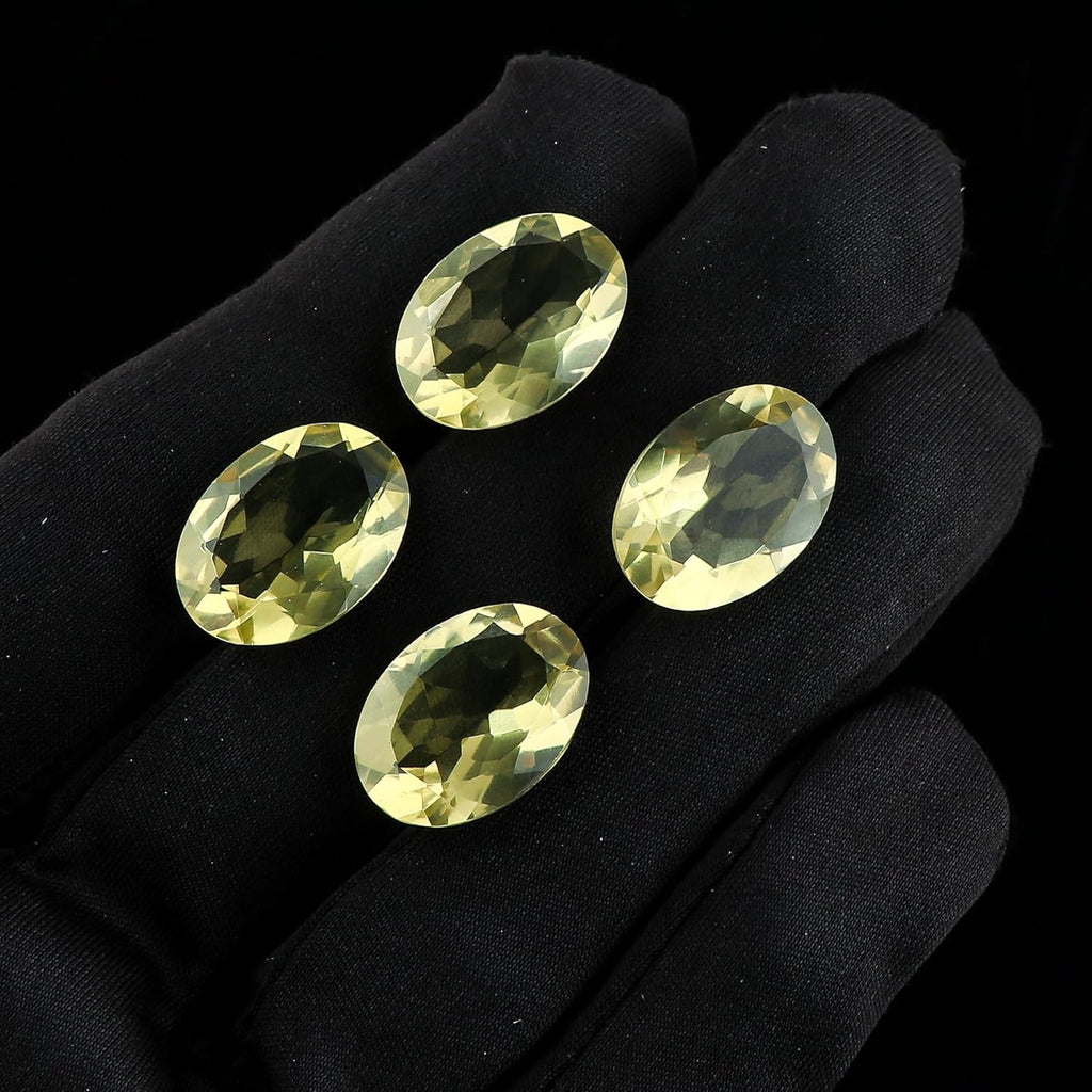 CRYSTALIS 4pcs Natural Lemon-Quartz Briolette Ovals Loose Gemstone Wholesale Bulk Cabochons Jewelry Making Supply, Chakra Healing Polished Stones, Wire Wrapping, DIY, Gem Collection
