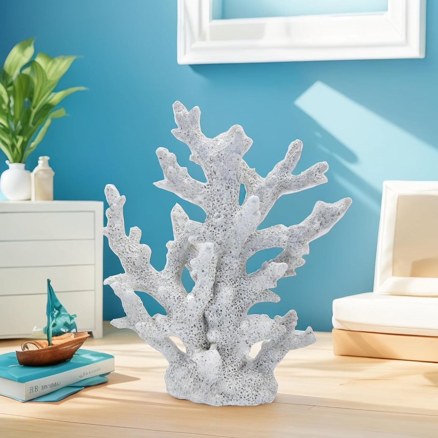 Beach Coastal Decor Coral Reef Home Decor Coral Statue Sculpture Home,Desk,Bathroom,Desktop Shelf Statue,Marine Themed Gifts