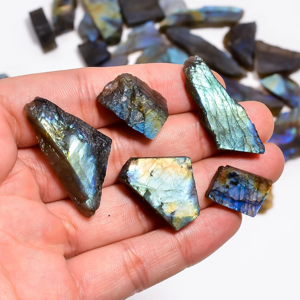 GEMKORA™ 100 carats Natural Raw Labradorite Rough Gemstone Lot for Jewelry Making, Loose Crystals Supply, DIY, Wire Wrapping, Healing Stones, Wholesale Bulk Stones