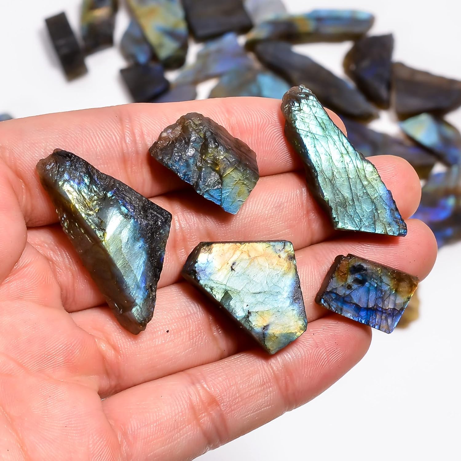 GEMKORA™ 100 carats Natural Raw Labradorite Rough Gemstone Lot for Jewelry Making, Loose Crystals Supply, DIY, Wire Wrapping, Healing Stones, Wholesale Bulk Stones