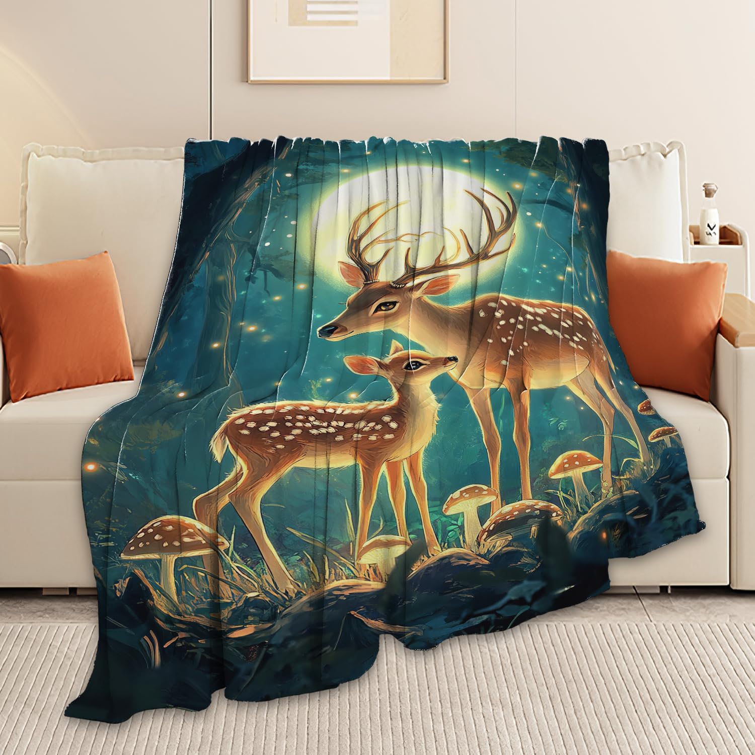Deer Blanket Cute Deer Elk Throw Blanket Gifts for Girls Women Kids Boys Adults Men Super Soft Cozy Plush Fluffy Fuzzy Fleece Blanket Home Decor 50''X60''