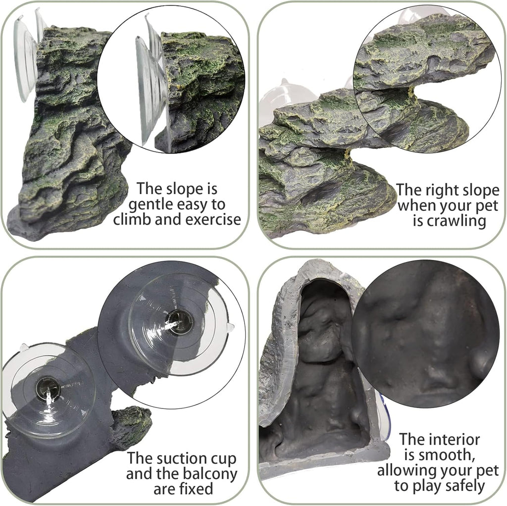 kathson Turtle Basking Platform Baby Tortoise Climbing Ramp Shale Reptiles Dock Resting Terrace Stone Aquarium Ornament Rock Landscaping Decoration for Frogs Newts (Medium Size:8.2”Lx3.3”Wx3.1”H)