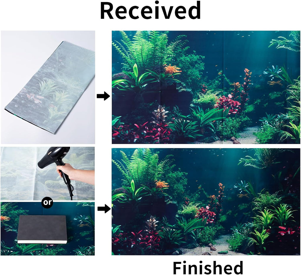 COMSUN 3 Pack Aquarium Background, 30x18 inches Polyester Aquarium Background, Cloth Fish Tank Background, Undersea Corals Sunshines & Rock Aquatic Plants