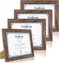 8.5 x 11 Picture Frame Set of 4, Made of Real Glass and Brown Certificate & Diploma Frame, 8.5 by 11 Photo for Wall or Tabletop - Display Picture 6x8 with Mat or 8.5x11 Without Mat