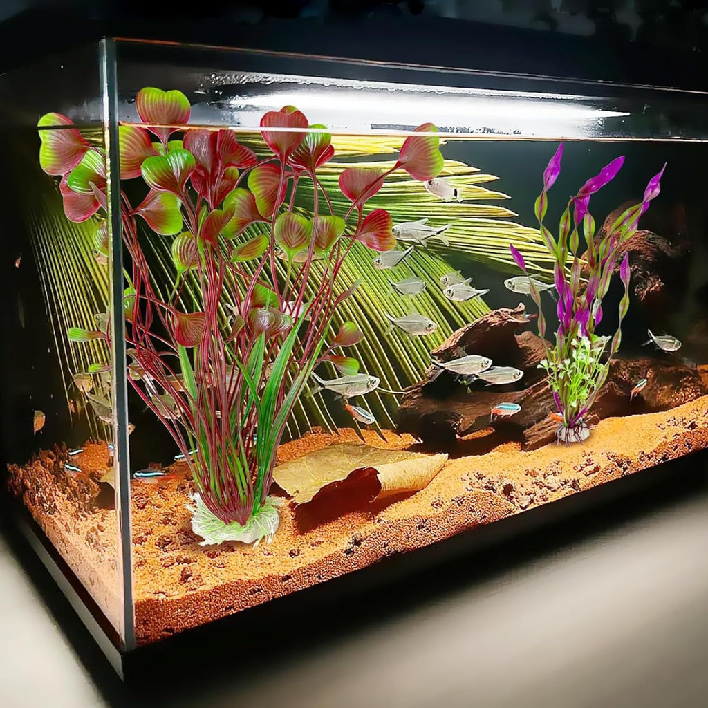 Maxmoral 2PCS 16 Inch Aquarium Artificial Plastic Plant Decorations Ceramic Base Fish Tank Scenery Crafts Pet Supplies