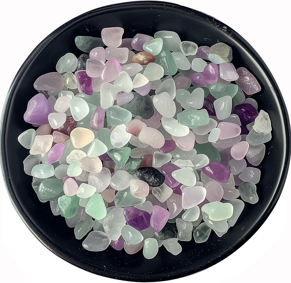 Polished Fluorite Crystal Chips 200 Pcs - 0.3" 10 oz Tumbled Stone Chips Crushed Sea Glass Stones Healing Reiki Crystal Jewelry Making Home Decoration