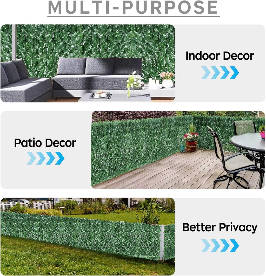 Artificial Ivy Privacy Fence Screen,39.4" X 236" UV-Anti Fake Leaves Plant Vine,Privacy Hedges Wall for Indoor Outdoor Garden Backyard Decor,Color Green Pineapple Leaves