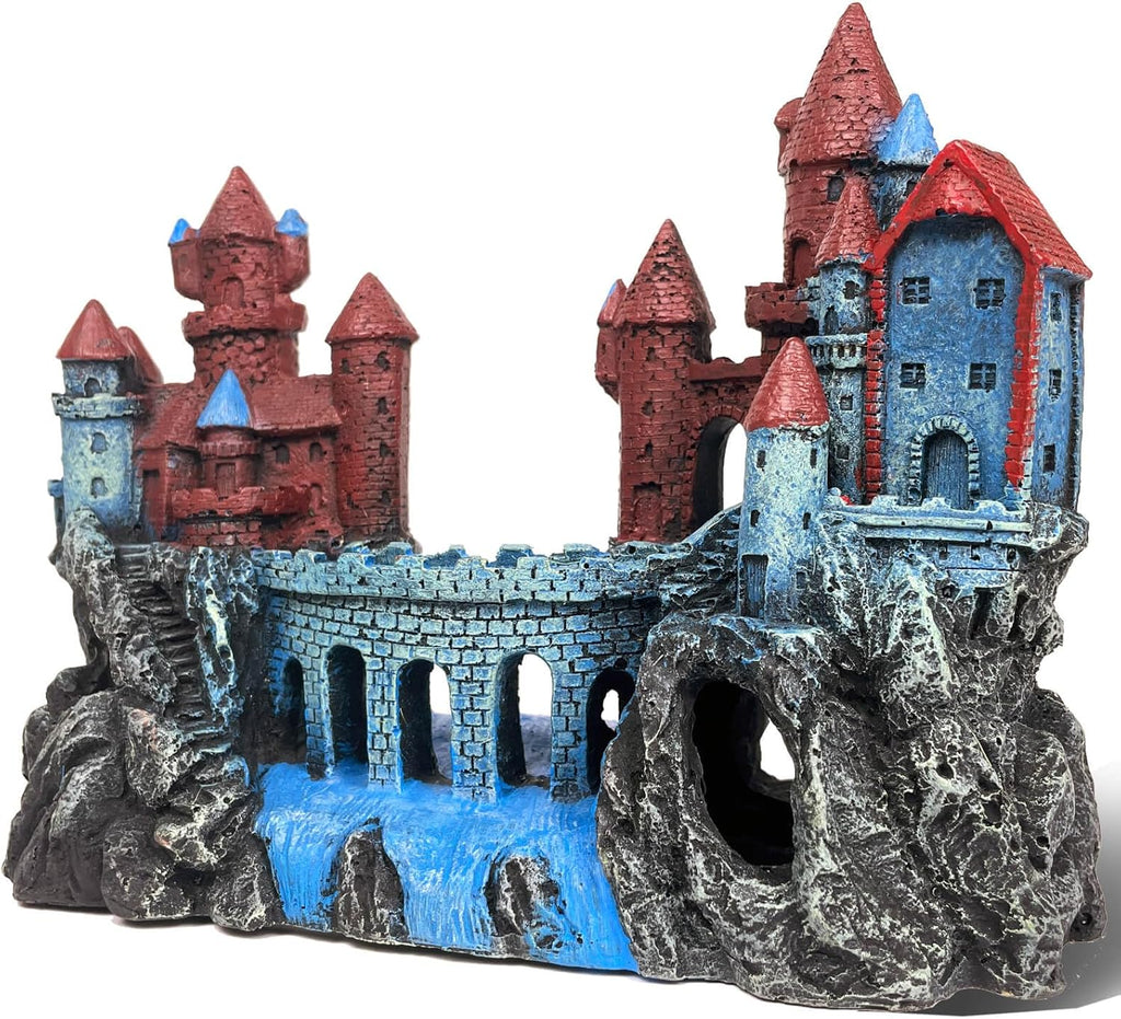 Magic Medieval Aquarium Castle Decor - 9.2 Inch Medium Fish Tank Decoration with Betta Hideouts, Cave for Fish Tank Rocks, Safe Resin Ornament for Fresh & Saltwater Tanks