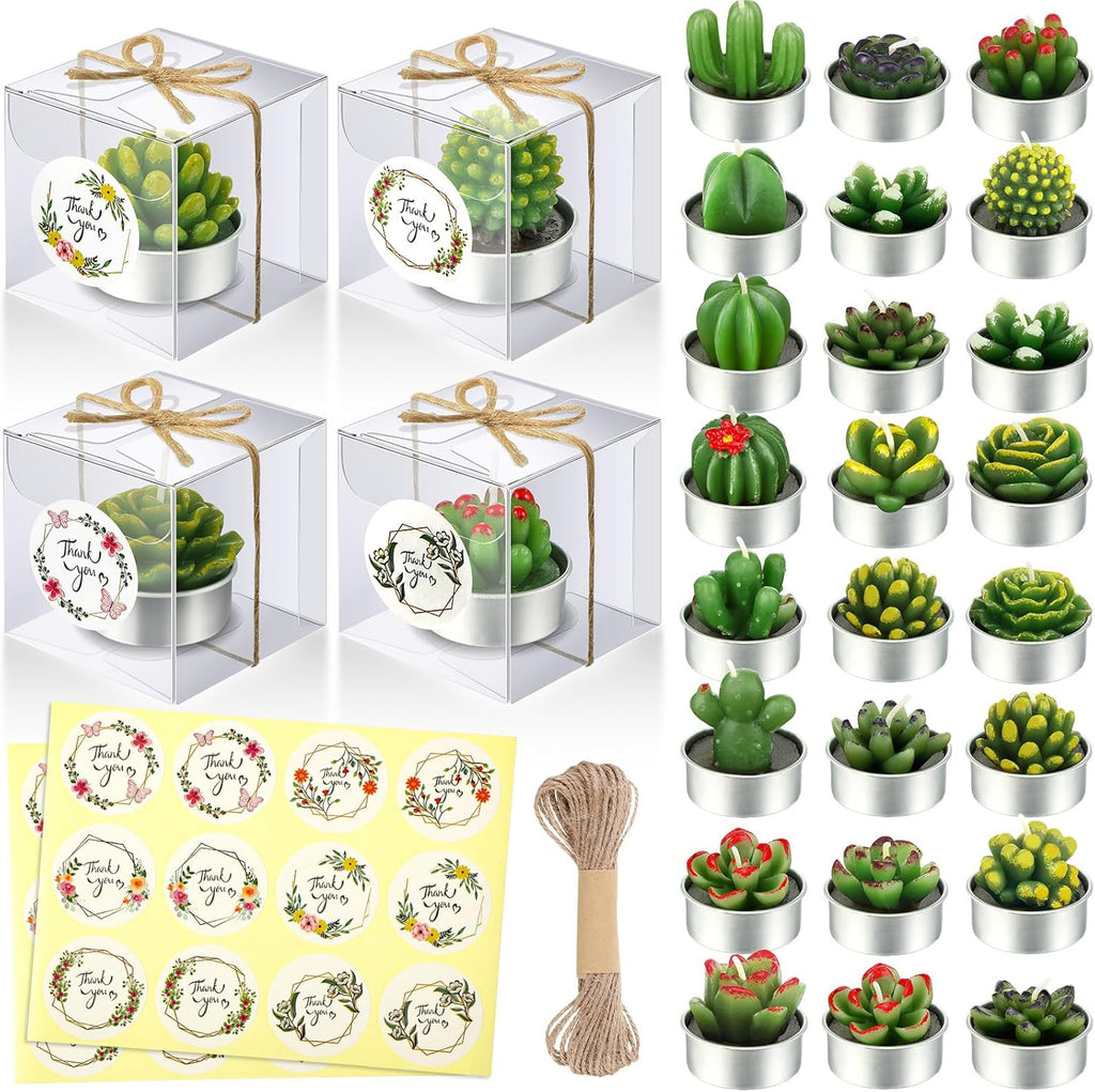 MTLEE 24 Sets Cactus Tealight Candles Delicate Succulent Cactus Candles Mini Candle Plant Party Favors Gifts for Christmas Baby Shower Fiesta Birthday Anniversary Celebration Wedding Party