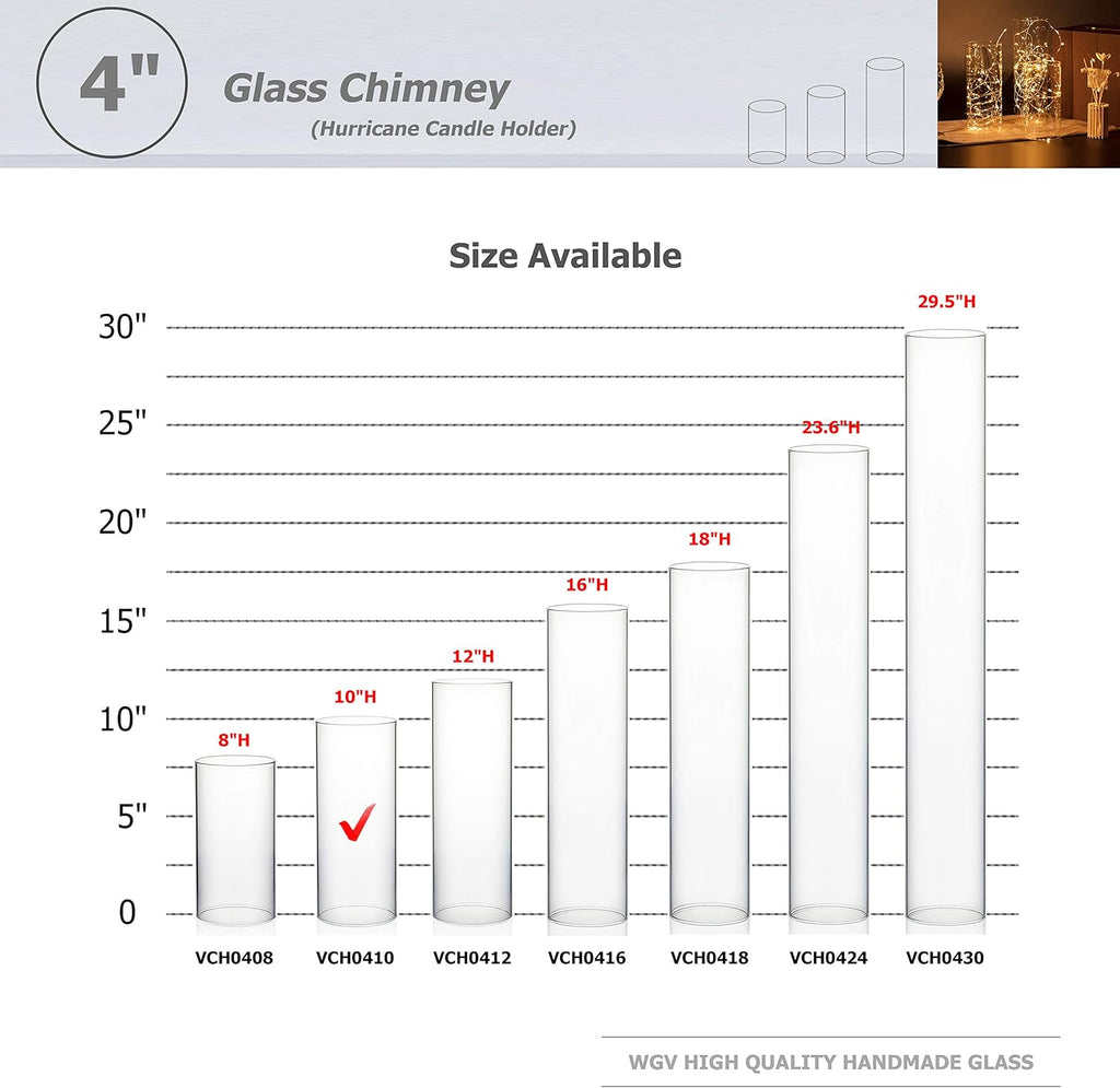 WGVI Hurricane Candle Holder Sleeve, Wide 4", Height 10", Clear Glass Cylinder Candleholder, Chimney Tube, Open Ended Candle Shade, 24 Pieces Bulk
