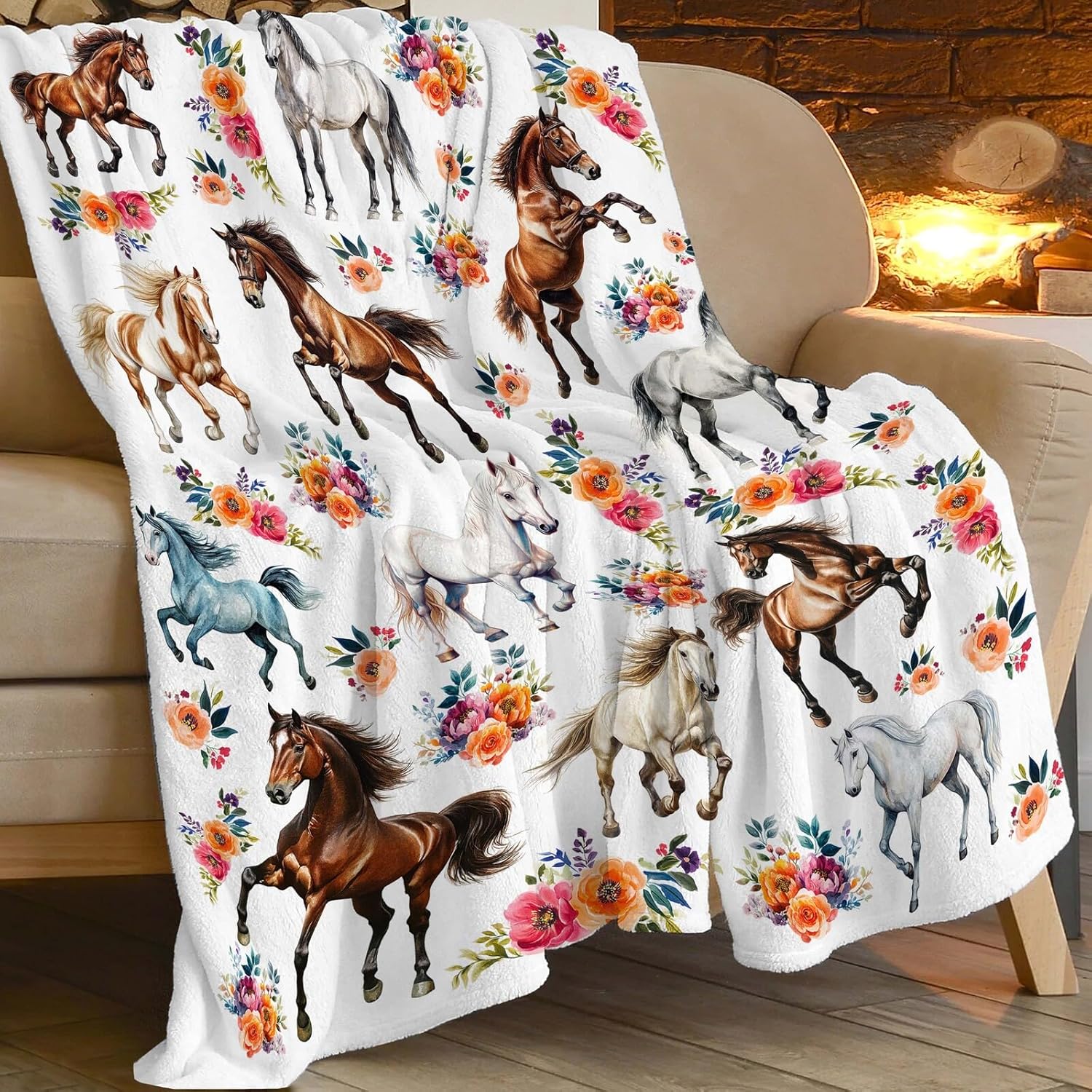 Horse Throw Blanket Horse Gifts Blanket for Girls Women Men Boys Kids Adults Super Soft Cozy Plush Fluffy Fuzzy Fleece Blanket Home Decor 60''X80''