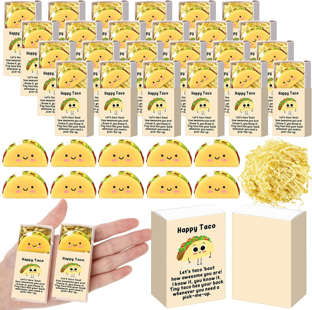 Wettarn 24 Sets Taco Appreciation Gifts Cute Stress Balls with Support Gift Boxes Inspirational Party Favors for Employee Coworker Friends Office Positive Relief Toys