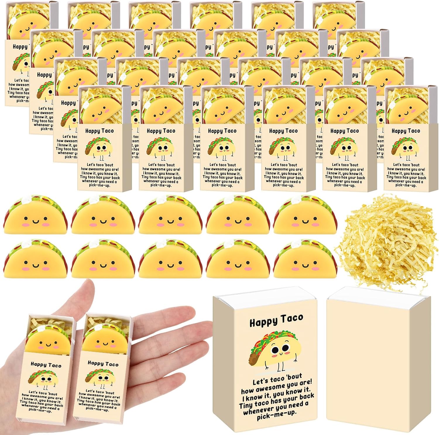Wettarn 24 Sets Taco Appreciation Gifts Cute Stress Balls with Support Gift Boxes Inspirational Party Favors for Employee Coworker Friends Office Positive Relief Toys