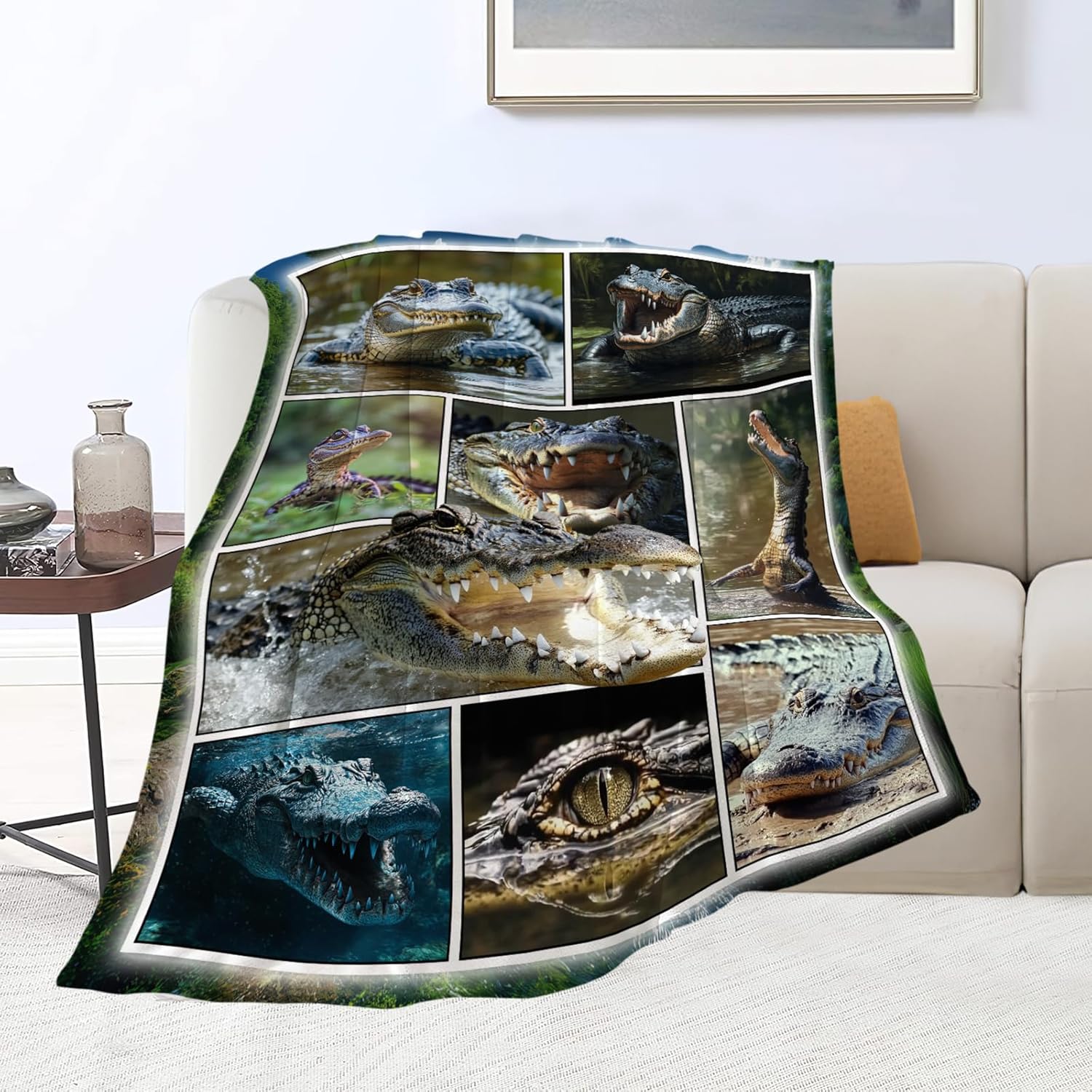 Crocodile Blanket Alligator Animal Throw Blankets Gifts for Girls Boys Kids Crocodile Lover Soft Cozy Fleece Plush for Couch Sofa Bed 80"x60"