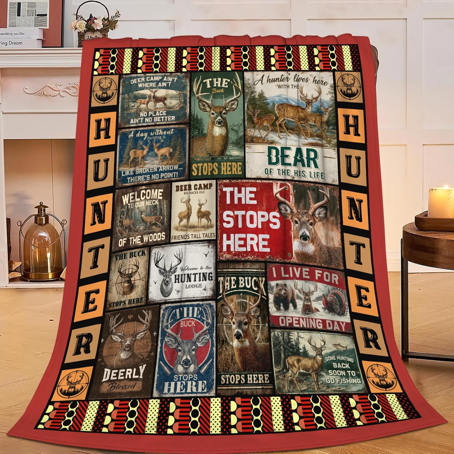 Deer Throw Blanket Hunting Deer Elk Stuff Gifts for Kids Girls Boys Adults Women Men Soft Cozy Warm Plush Fluffy Fuzzy Fleece Blanket Decor 40''X50''